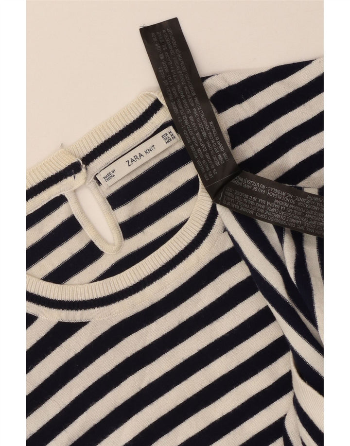 Zara Camiseta Mujer Top UK 40 Medio Viscosa Rayas Blancas