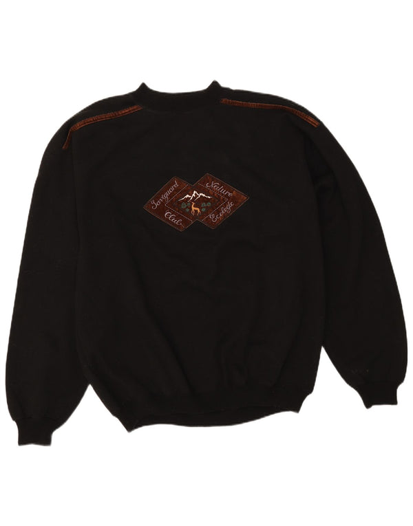 Vintage hombres sudadera gráfica jumper XL algodón negro