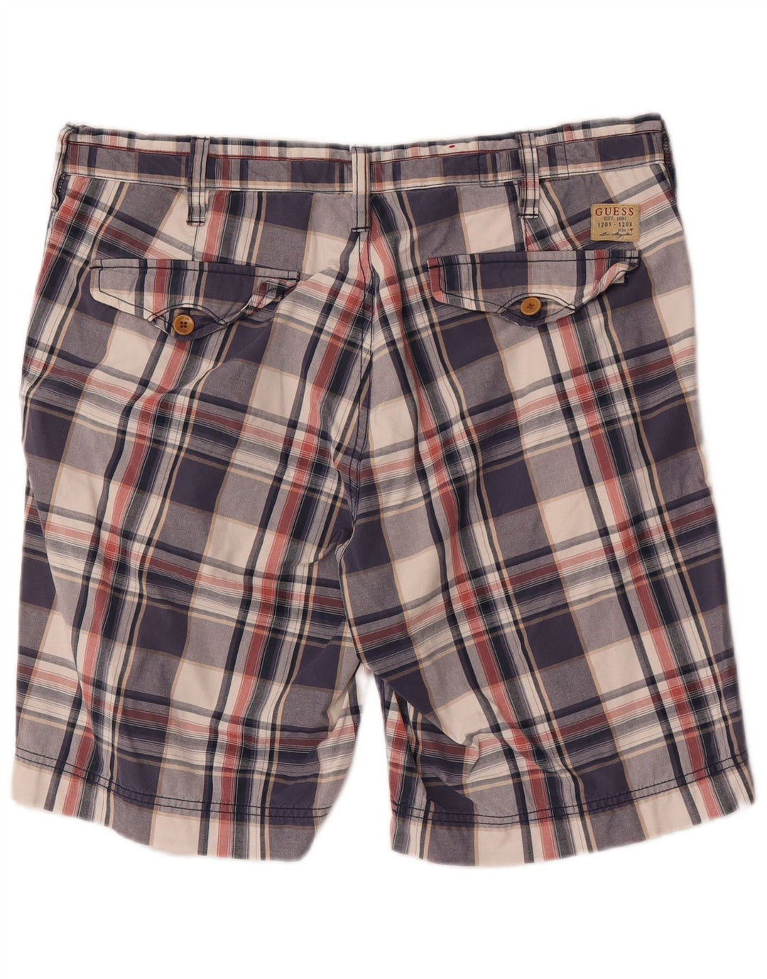 Guess Mens Chino Shorts W34 Grande Azul Marino Cuadros Algodón
