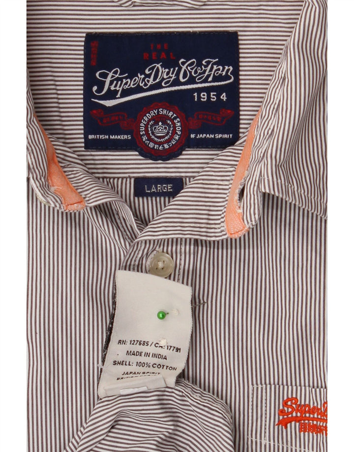 SUPERDRY Camisa Hombre Grande Gris Rayas Algodón