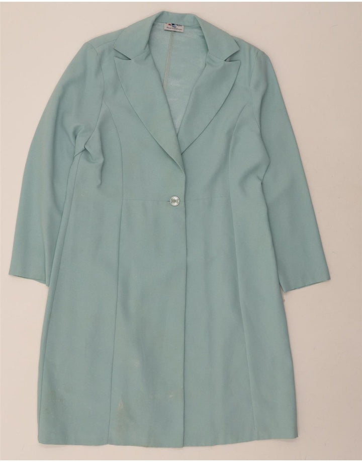 VINTAGE Womens Longline 1 Button Blazer Jacket UK 14 Medium Blue Polyester Vintage Vintage and Second-Hand Vintage from Messina Hembry 
