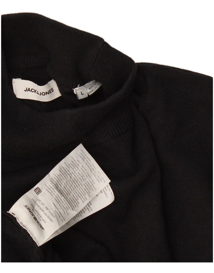 Jack & Jones Jersey con cuello alto para hombre, talla grande, algodón negro