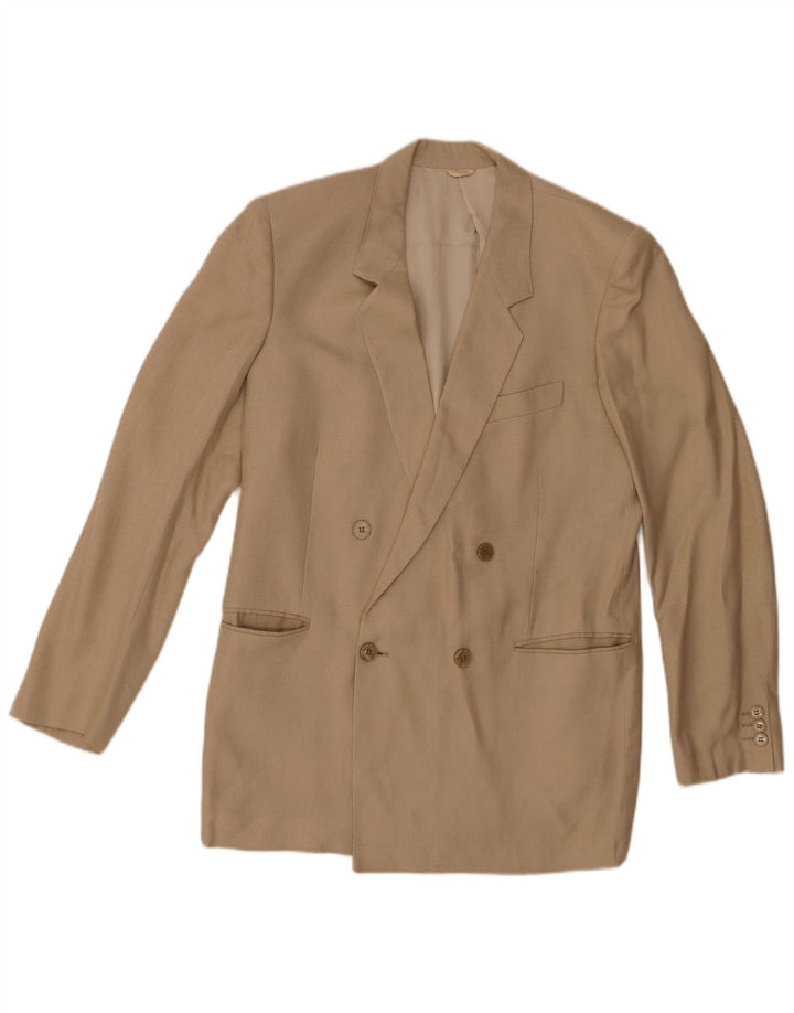 Vintage hombres doble pecho Blazer chaqueta Reino Unido 36 pequeña lana marrón