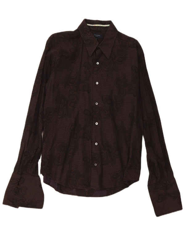 Ted Baker Camisa formal para hombre Talla 4 Grande Borgoña Paisley Algodón