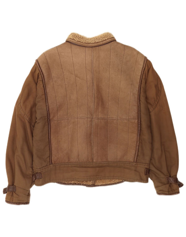 Vintage Womens Sherpa Oversized Leather Jacket IT 46 Large Brown