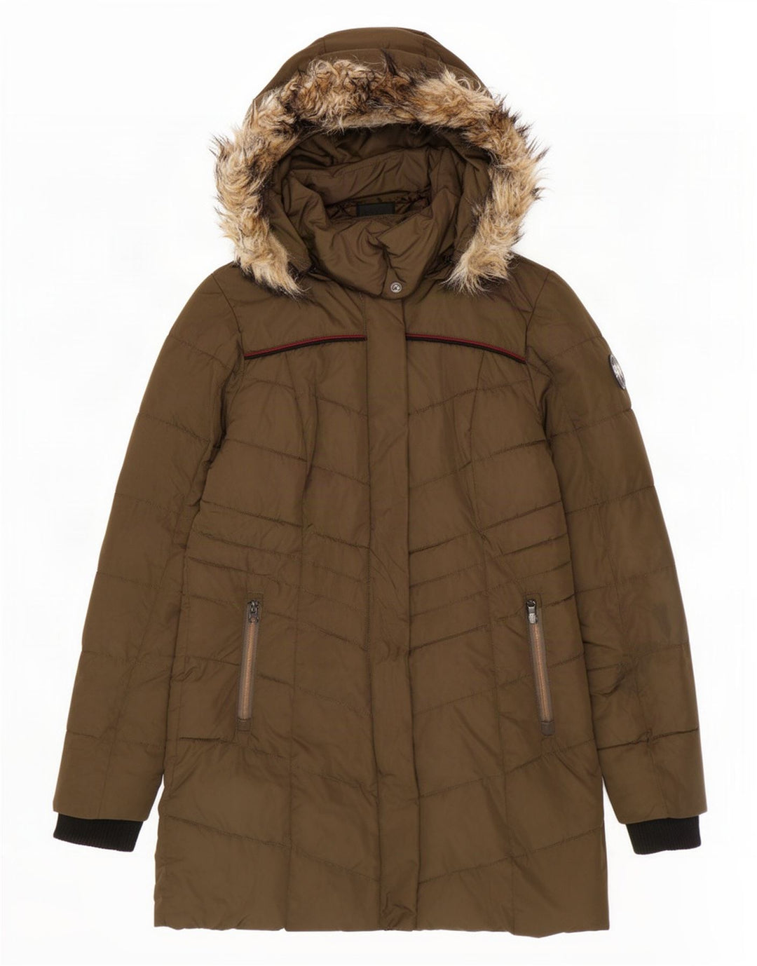Superdry Mujer Chaqueta Acolchada Con Capucha UK 40 Small Poliéster Caqui