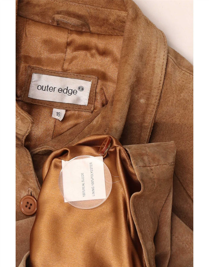 Chaqueta de gamuza para mujer con borde exterior Reino Unido 16 Cuero marrón grande