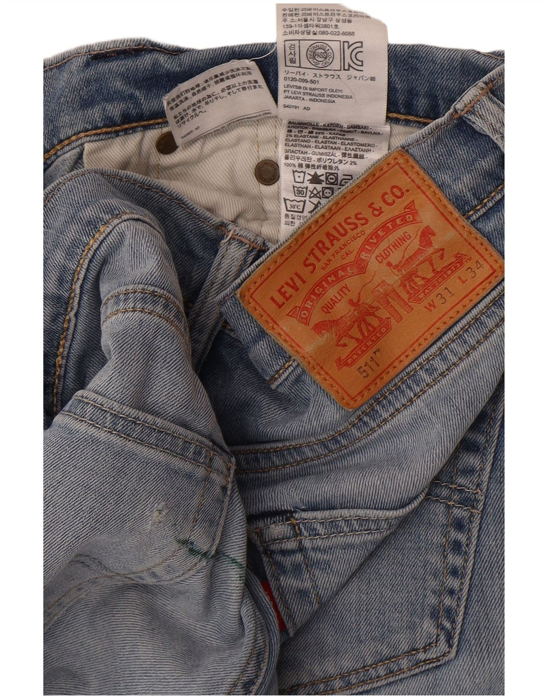 Levi's Hombre 511 Slim Jeans W31 L30 Algodón Azul