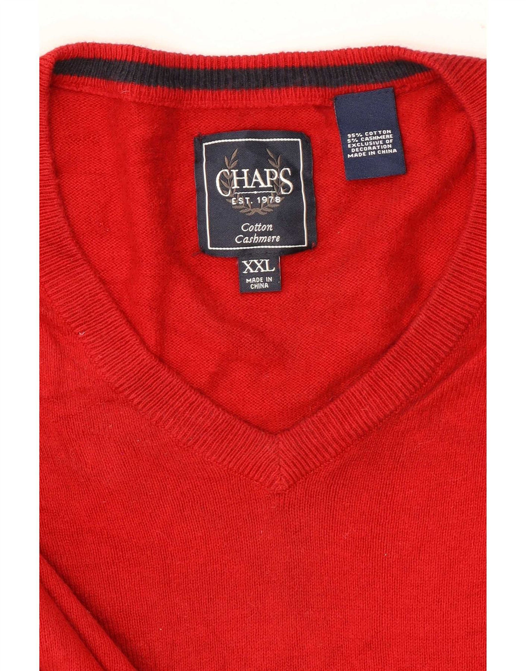 Chaps Suéter con cuello en V para hombre 2XL Algodón rojo