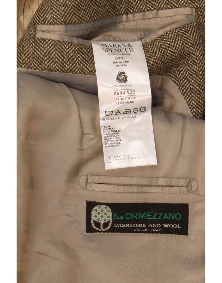 Marks & Spencer Chaqueta tipo blazer de 3 botones para hombre UK 42 Large Brown Herringbone