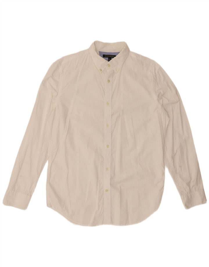 BANANA REPUBLIC Camisa ajustada a medida para hombre Algodón blanco grande