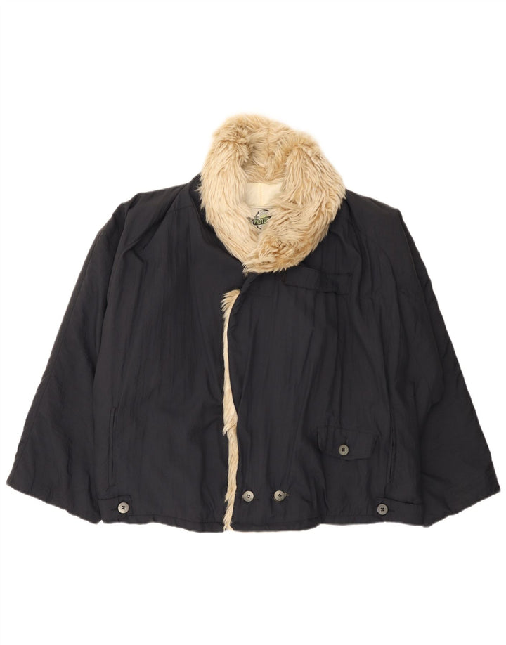 Vintage hombres doble pecho holgado ajuste bombardero chaqueta Reino Unido 38 azul marino medio