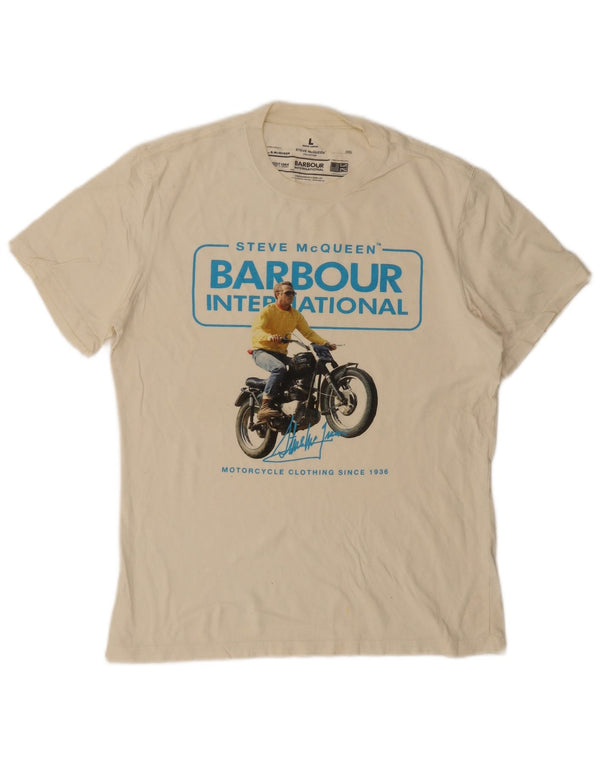 Barbour Hombre Steve McQueen Camiseta Gráfica Top Grande Blanco Roto
