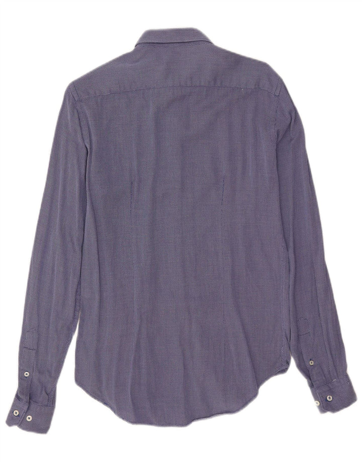 Zara Hombre Camisa Slim Fit Algodón Lunares Azul Pequeño