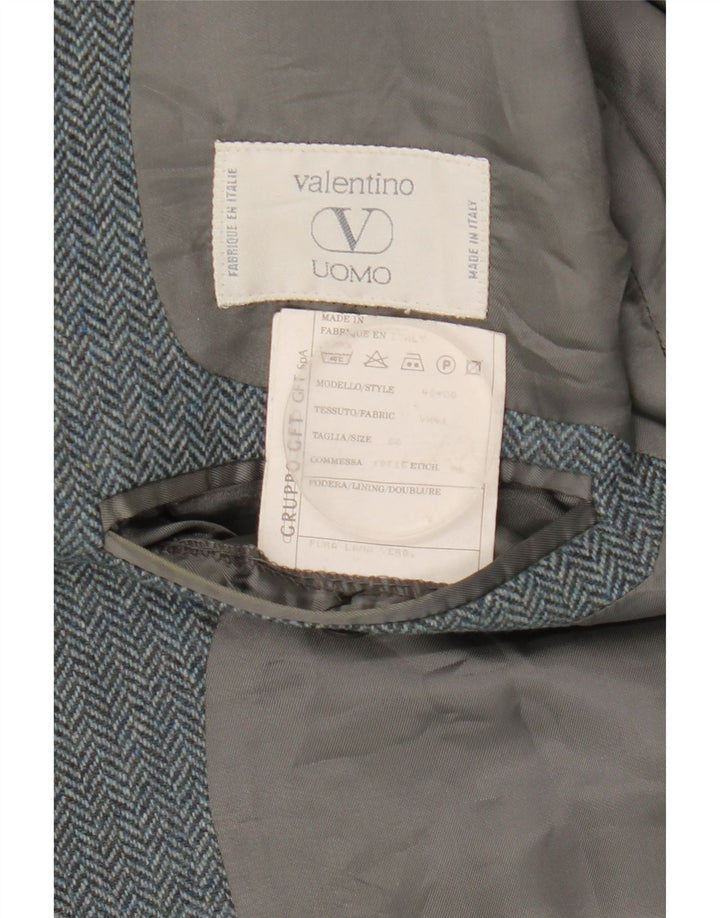 Valentino Chaqueta tipo blazer de 2 botones para hombre IT 50 Large Grey Herringbone Wool