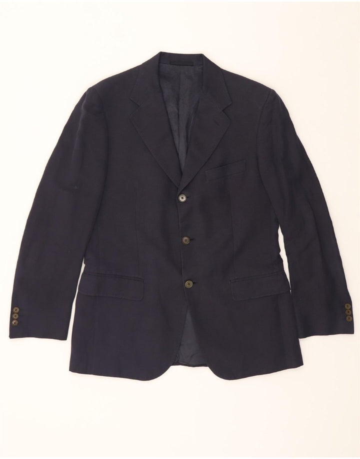 AQUASCUTUM Mens 3 Button Blazer Jacket IT 48 Medium Navy Blue Linen Vintage Aquascutum and Second-Hand Aquascutum from Messina Hembry 