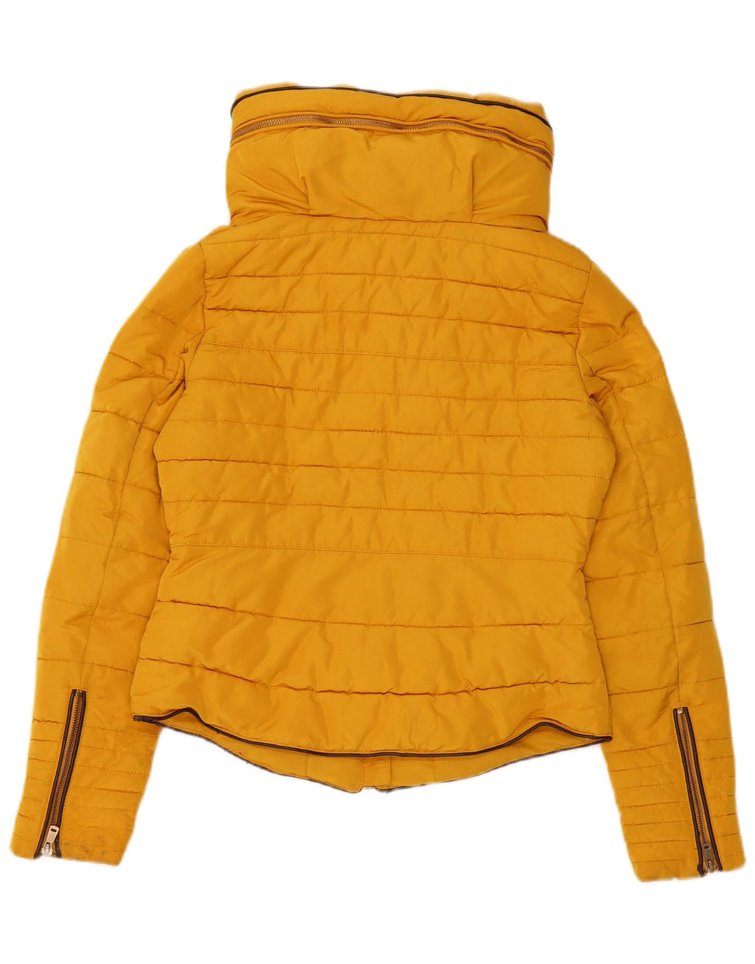 Zara Mujer Chaqueta Acolchada Corta Con Capucha UK 10 Small Poliéster Amarillo