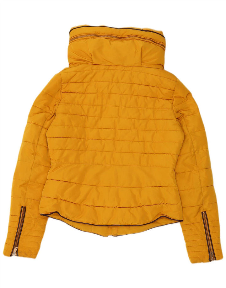 Zara Mujer Chaqueta Acolchada Corta Con Capucha UK 10 Small Poliéster Amarillo