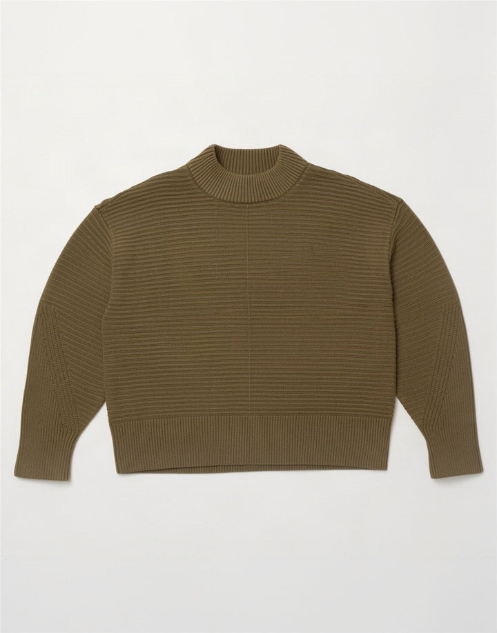 Warehouse Suéter tipo jersey con cuello alto para mujer, talla 42, color caqui mediano, a rayas