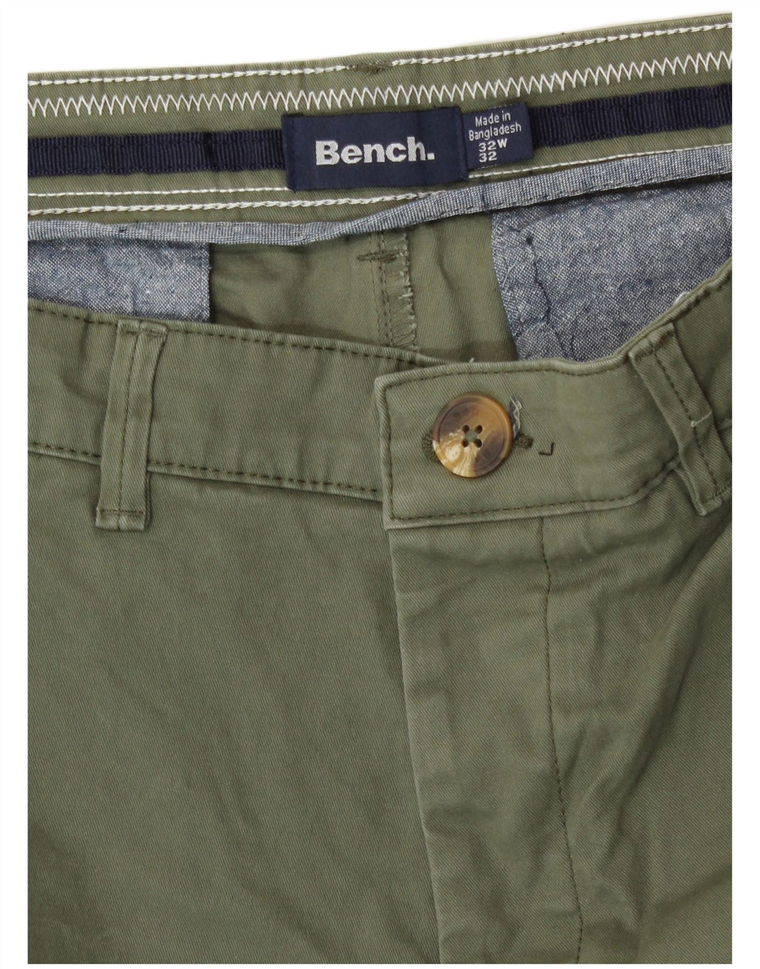 Pantalones cortos chinos Bench para hombre W32 Algodón caqui medio
