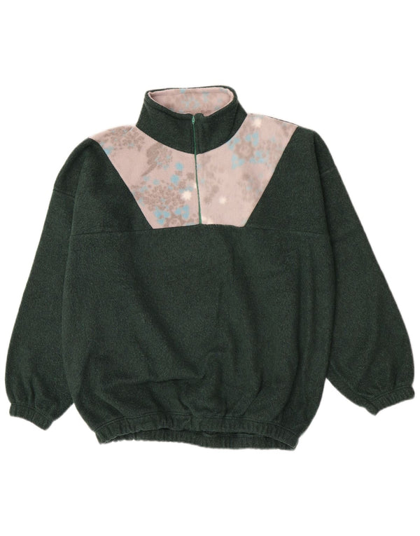 Vintage hombres zip cuello polar jumper XL verde floral