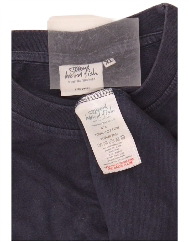 WEIRD FISH Camiseta gráfica para hombre Top XL Azul marino Algodón