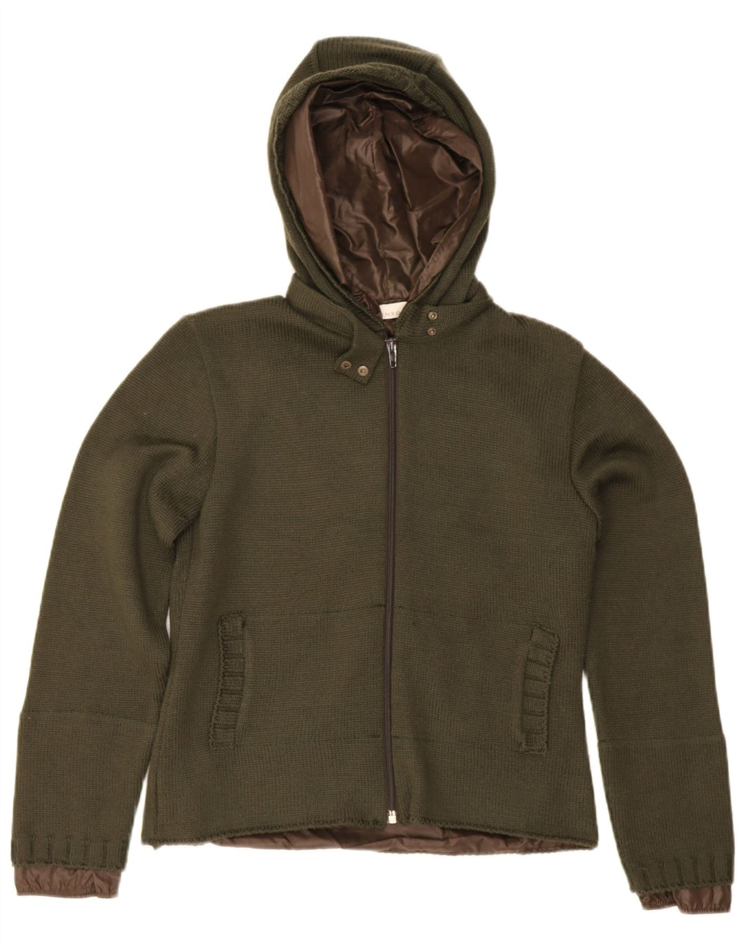 Pinko Chaqueta bomber de punto con capucha para mujer UK 10 Small Khaki Wool