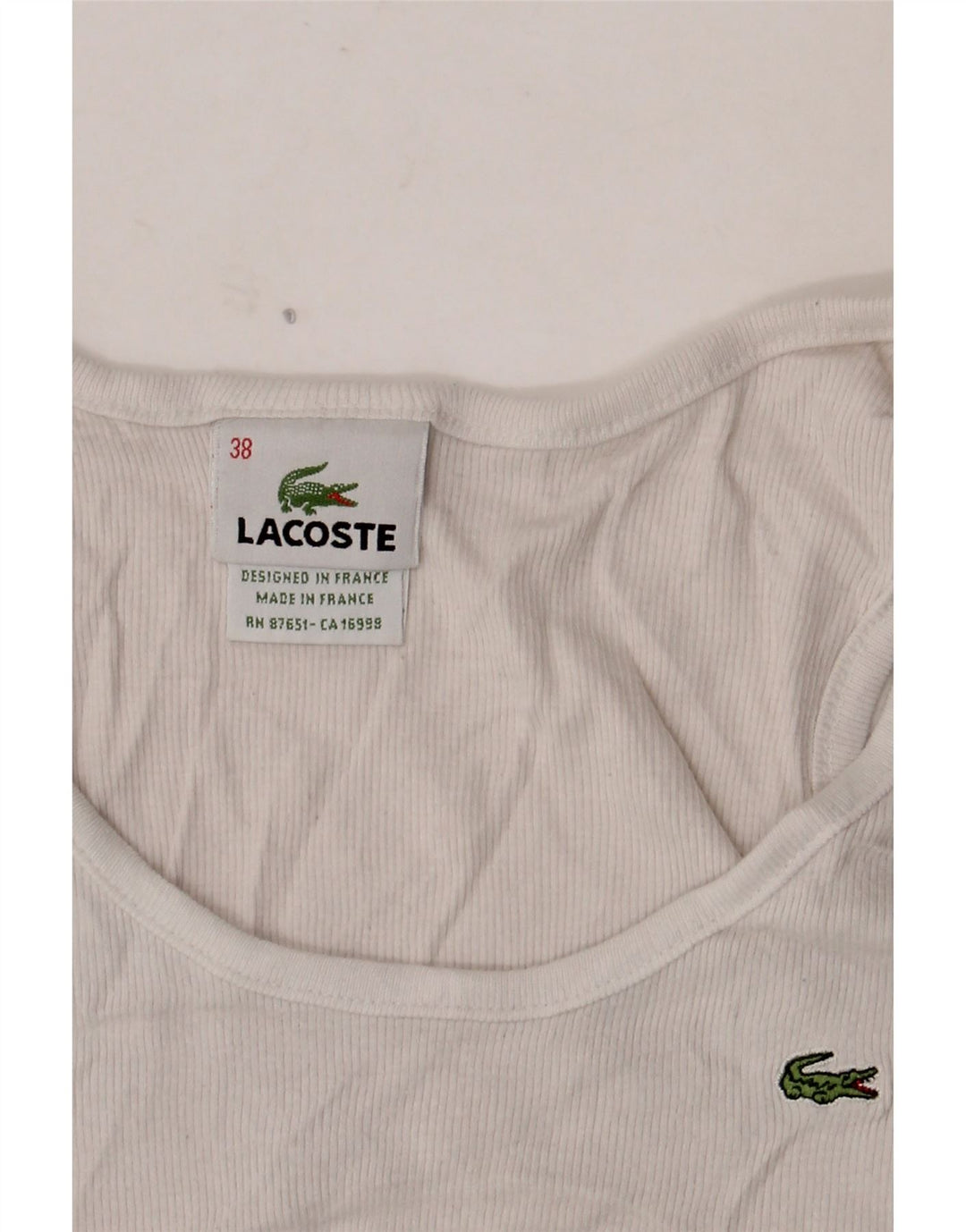Lacoste Mujer Chaleco Top Talla 38 Medio Blanco Algodón