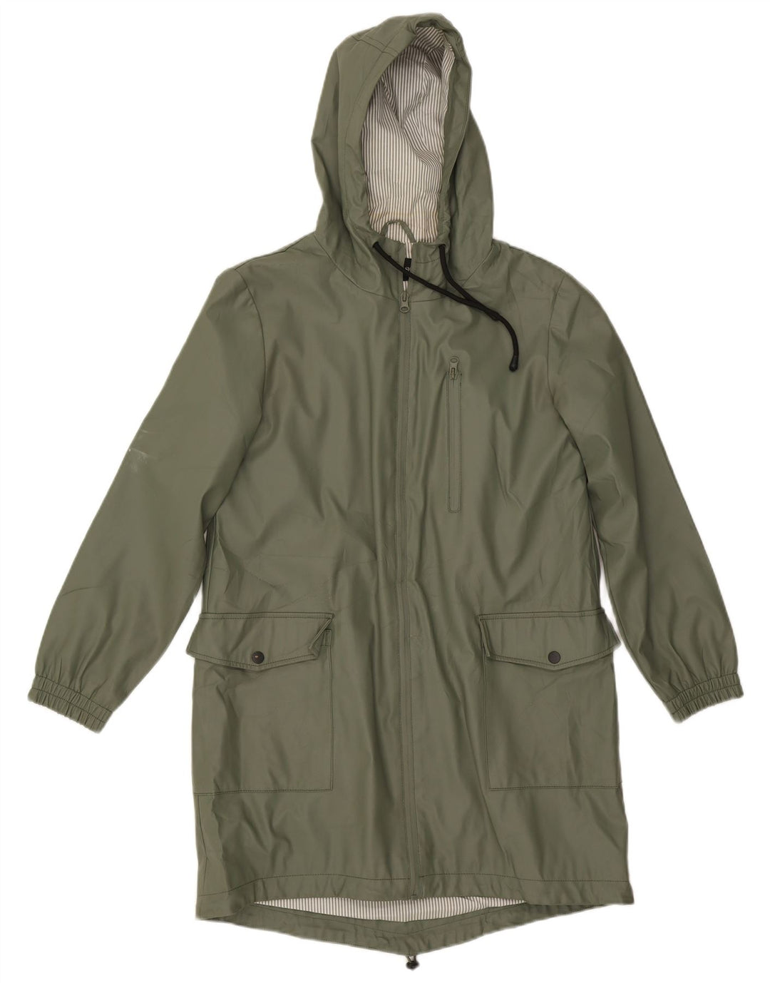 Zara Mujer Chubasquero Con Capucha ES 40 Pequeño Poliéster Verde