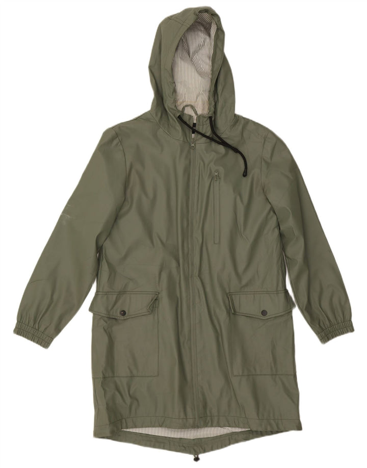 Zara Mujer Chubasquero Con Capucha ES 40 Pequeño Poliéster Verde
