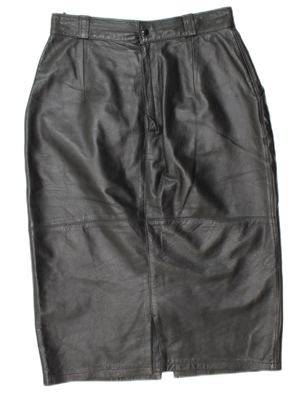 VINTAGE Falda de cuero de cintura alta para mujer IT 44 Medio W26 Cuero negro