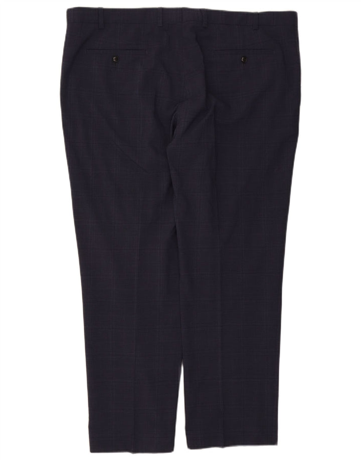 Marks & Spencer Pantalón de traje regular para hombre W42 L29 Lana a cuadros azul marino