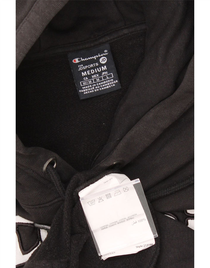 CHAMPION Mens Graphic Hoodie Jumper Medium Black Cotton Vintage Champion and Second-Hand Champion from Messina Hembry 