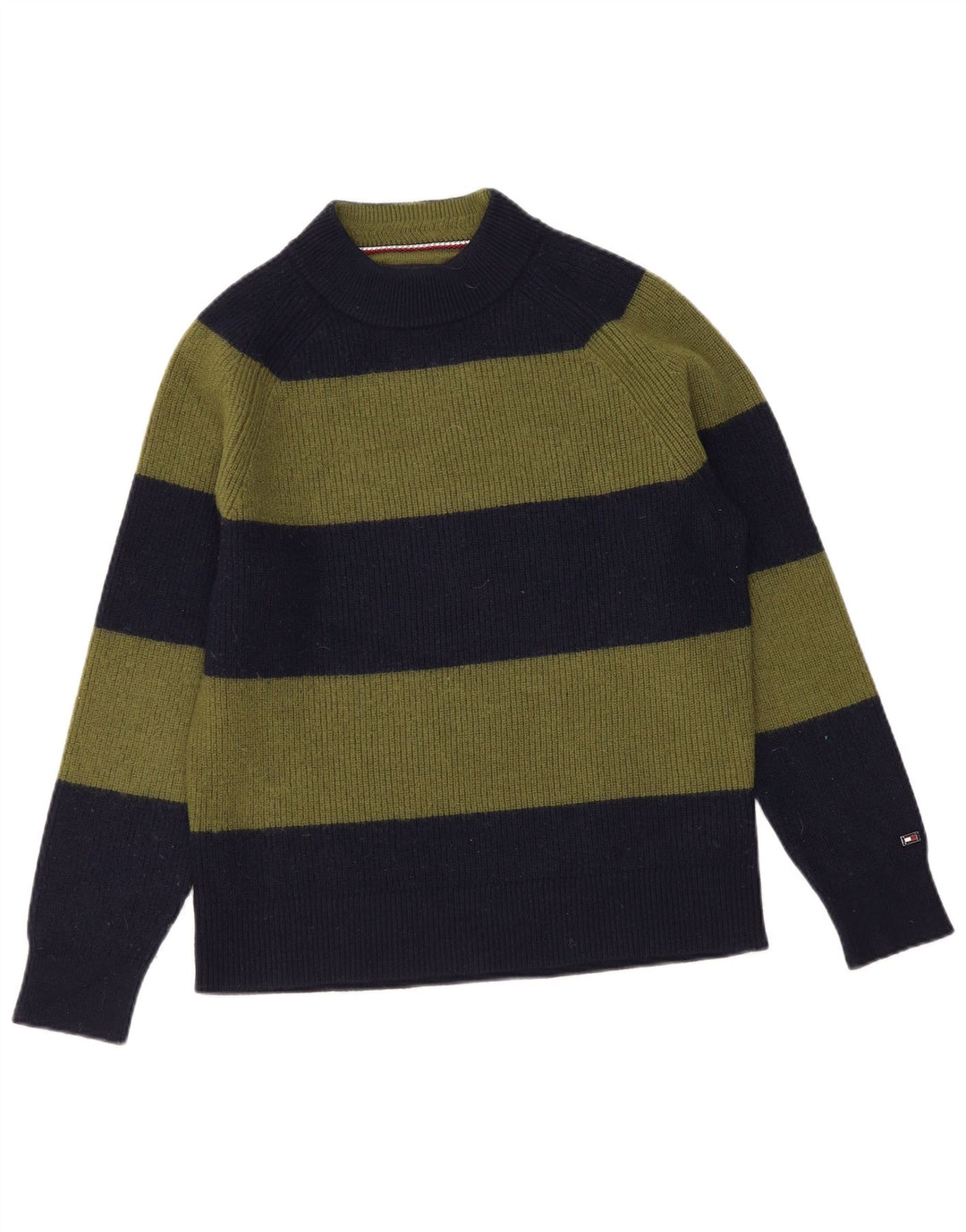 Tommy Hilfiger Jersey con cuello alto para hombre de lana a rayas color caqui mediano