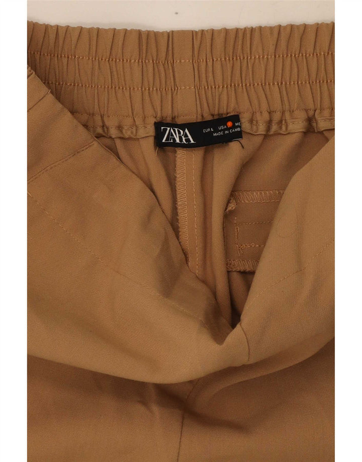 Zara Mujer Pantalón Cropped Slim Large W33 L24 Poliéster Beige
