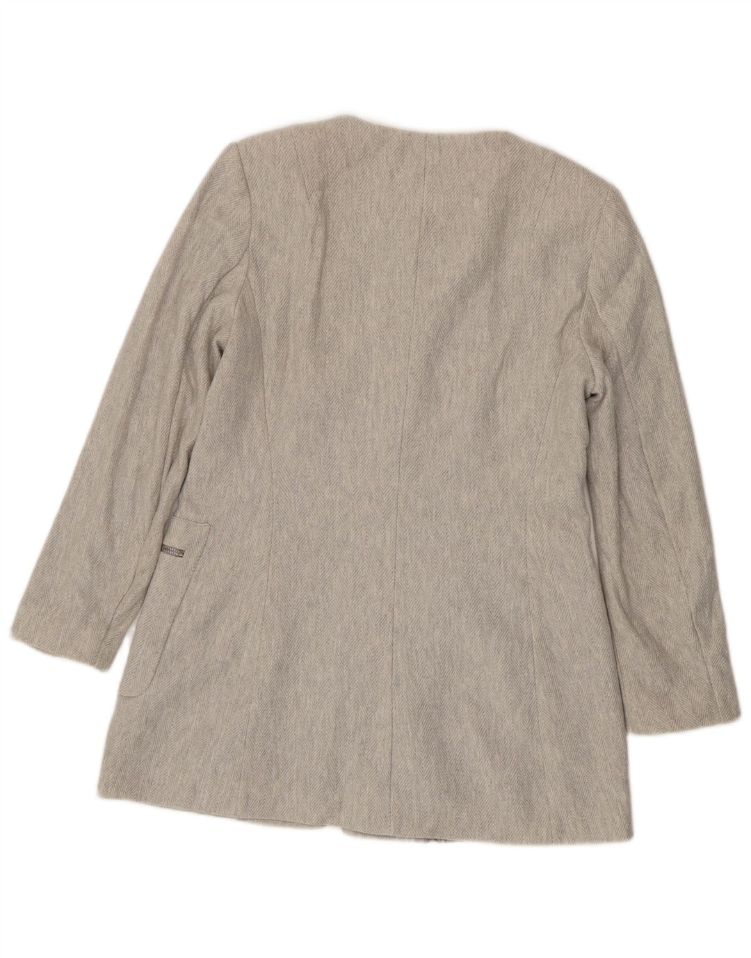 Zara Mujer Chaqueta Blazer Con Cremallera Completa UK 40 XL Algodón Gris Espiga