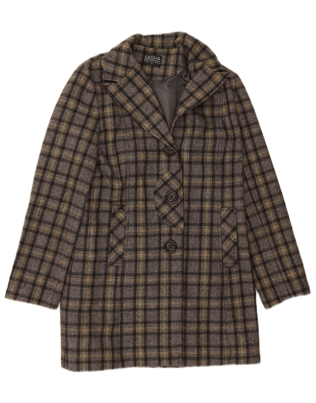 SASHA Womens Overcoat UK 12 Medium  Grey Check Wool