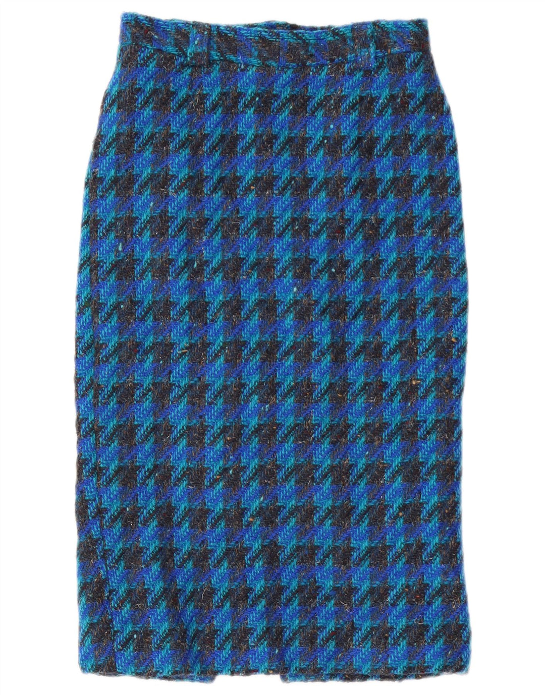 VINTAGE Falda midi para mujer W28 Pata de gallo azul medio