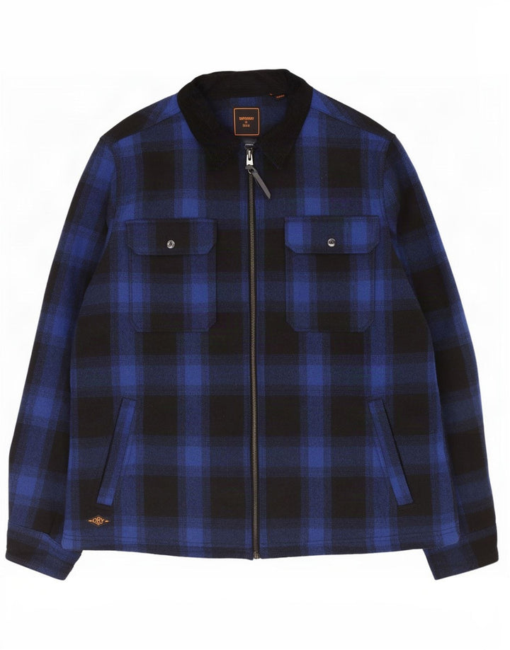 Chaqueta Superdry para hombre, talla 44, 2XL, lana a cuadros azul marino