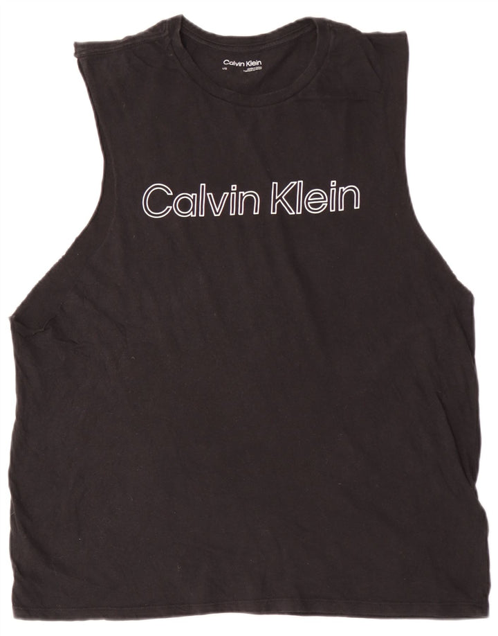 CALVIN KLEIN Top sin mangas con gráfico para hombre, tamaño grande, algodón negro