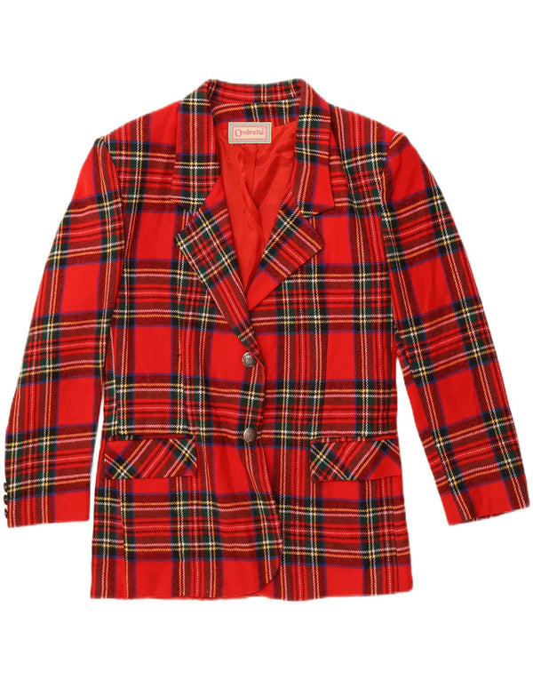 Vintage mujer 2 botones Blazer chaqueta IT 44 lana de cuadros rojos medianos