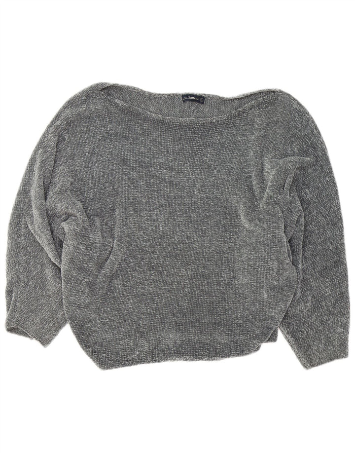 ZARA Jersey oversize con cuello barco para mujer UK 44 Poliéster gris medio