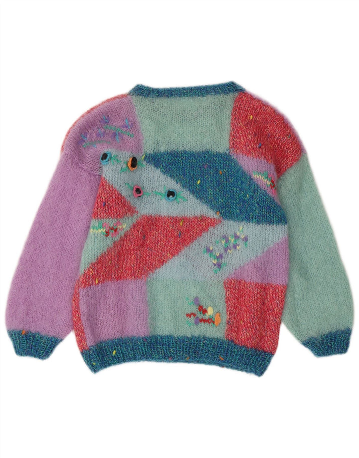 Vintage mujer cuello redondo jersey suéter Reino Unido 16 grande multicolor