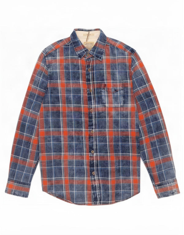 Marlboro Classics Camisa de franela extra slim fit para hombre, talla grande, cuadros azul marino