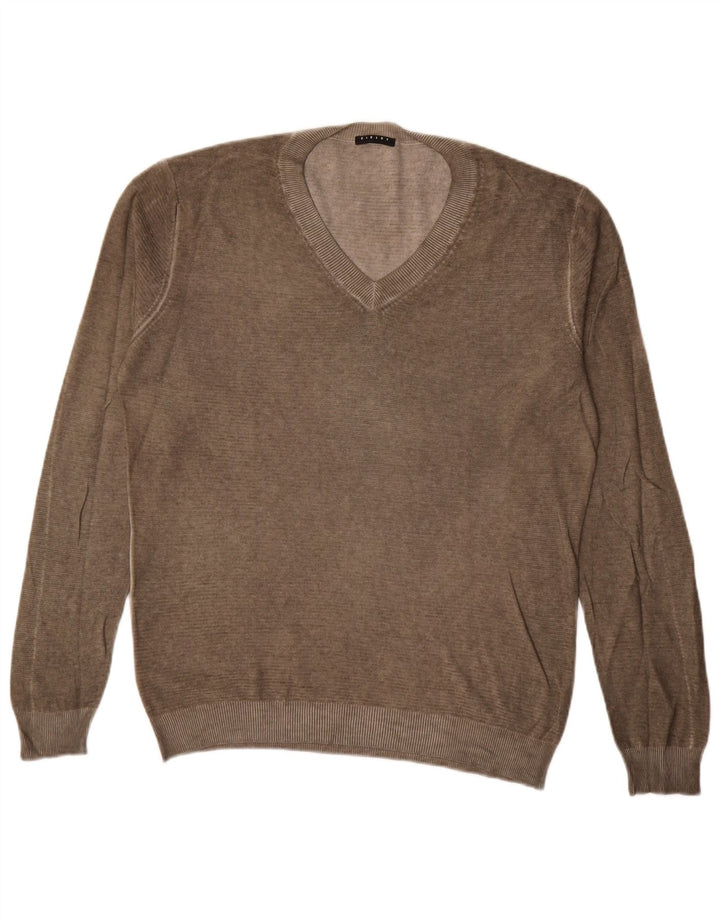 Sisley Jersey con cuello en V para hombre, talla grande, marrón