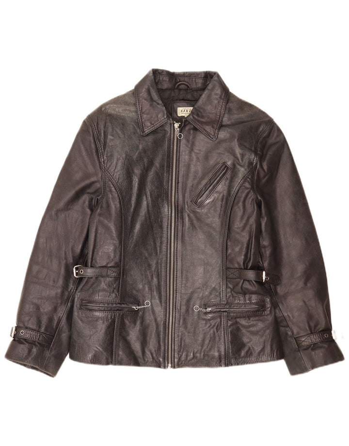 Sixty Chaqueta de cuero para mujer UK 44 Grande Negro