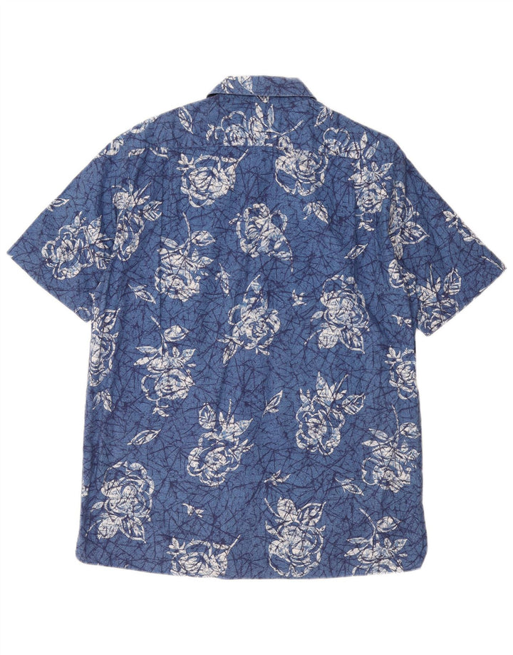 Naracamicee Camisa de manga corta para hombre Algodón floral azul medio