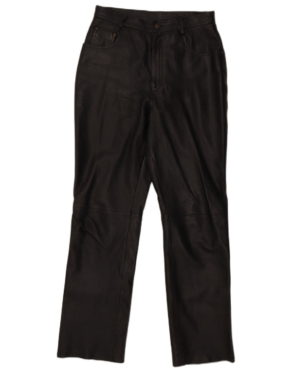 Vintage mujer pantalones de cuero recto Reino Unido 14 Medio W30 L31 Negro