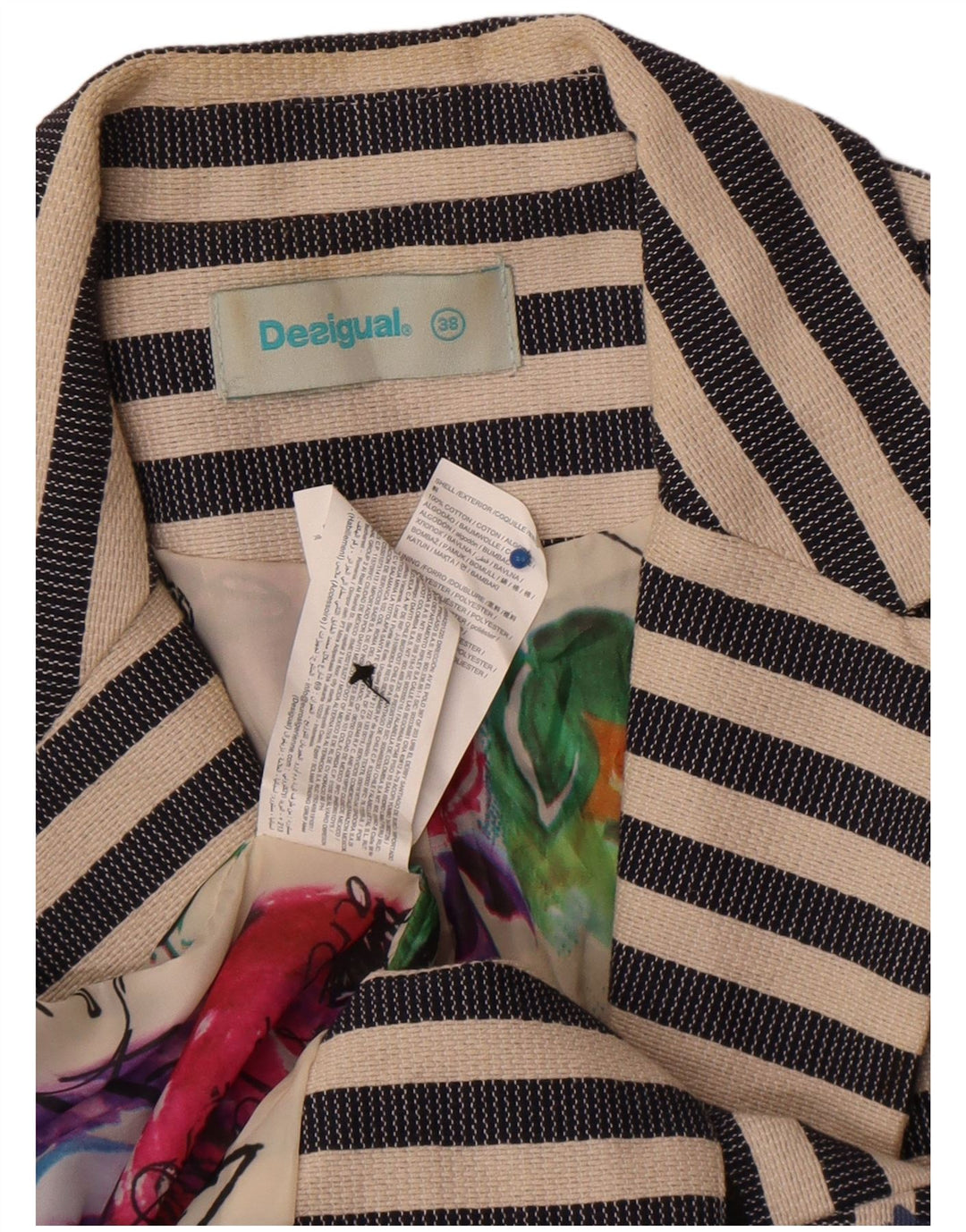 Desigual Chaqueta Blazer Gráfica para Mujer EU 38 Mediana Azul Marino A Rayas