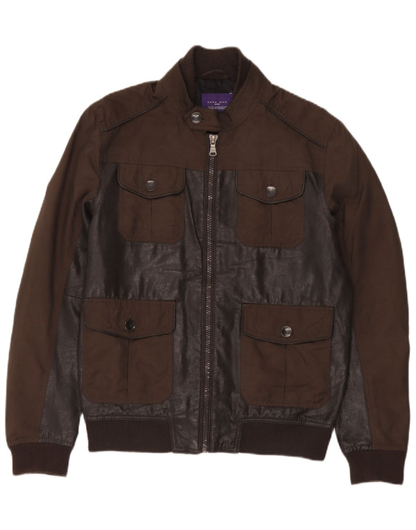 Zara Hombre Chaqueta De Piel Sintética UK 38 Marrón Medio Poliuretano